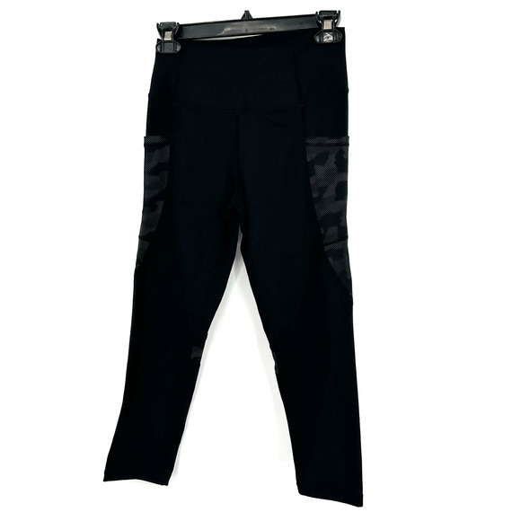 ZYIA‎ active size medium 6 8 black athletic leggings with side pockets camo - Picture 1 of 5